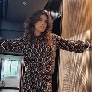 BILIBLOND KNITWEAR brown chunky knit cropped sweater wide leg pants set